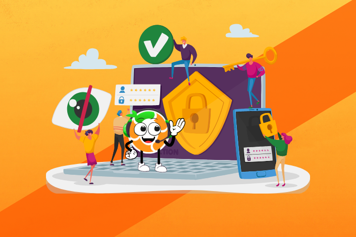 Illustration emphasizing security with an OBI Services character representing data entry agencies.