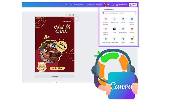 Canva's Social Media sharing feature